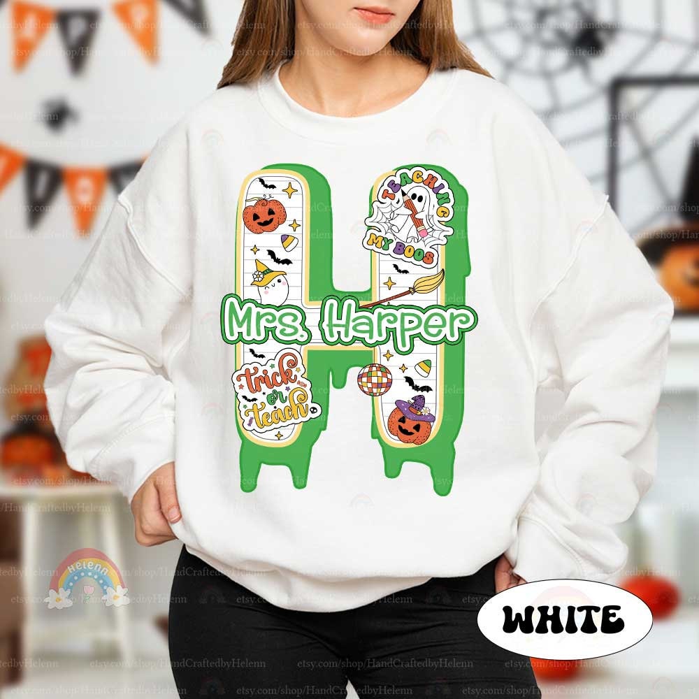 Personalized Teacher Halloween Shirt, Trick or Teach Shirt Spooky Teacher, Teaching My Boos, Custom Teacher Name, Halloween Teacher Gift