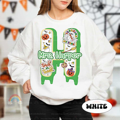 Personalized Teacher Halloween Shirt, Trick or Teach Shirt Spooky Teacher, Teaching My Boos, Custom Teacher Name, Halloween Teacher Gift