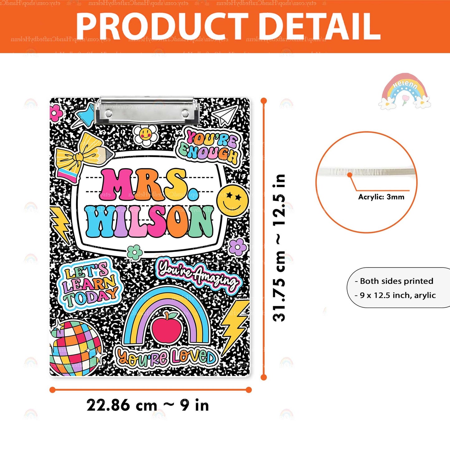 Custom Teacher Clipboard Composition Book With Name, Personalized Teacher Gift, Back To School, Christmas Gift, Teacher Appreciation Gifts