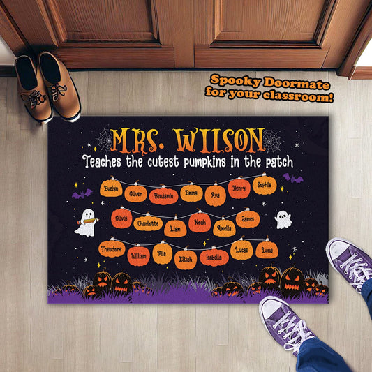 Teacher Halloween Classroom Doormat I Teach Cutest Pumpkin, Spooky Teacher Classroom Name Decoration Office Doormat, Halloween Teacher Gift