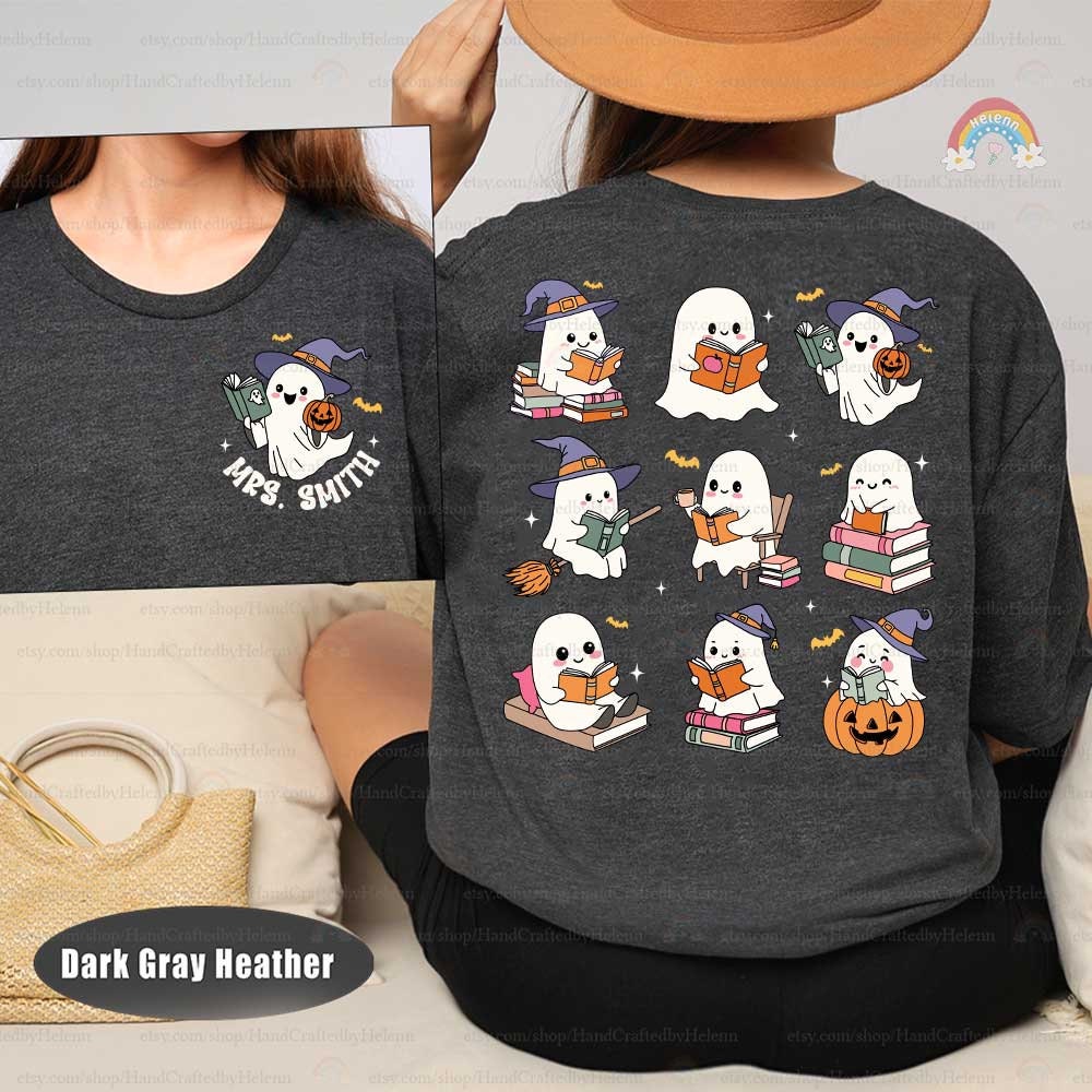 Custom Teacher Halloween Librarian Shirt Book Lovers Halloween Shirt, Cute Ghost Reading Books, Spooky Teacher Shirt, Halloween Teacher Gift