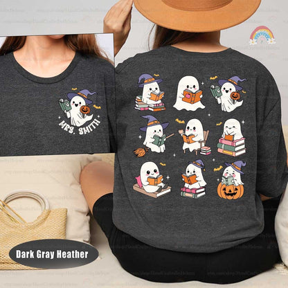 Custom Teacher Halloween Librarian Shirt Book Lovers Halloween Shirt, Cute Ghost Reading Books, Spooky Teacher Shirt, Halloween Teacher Gift