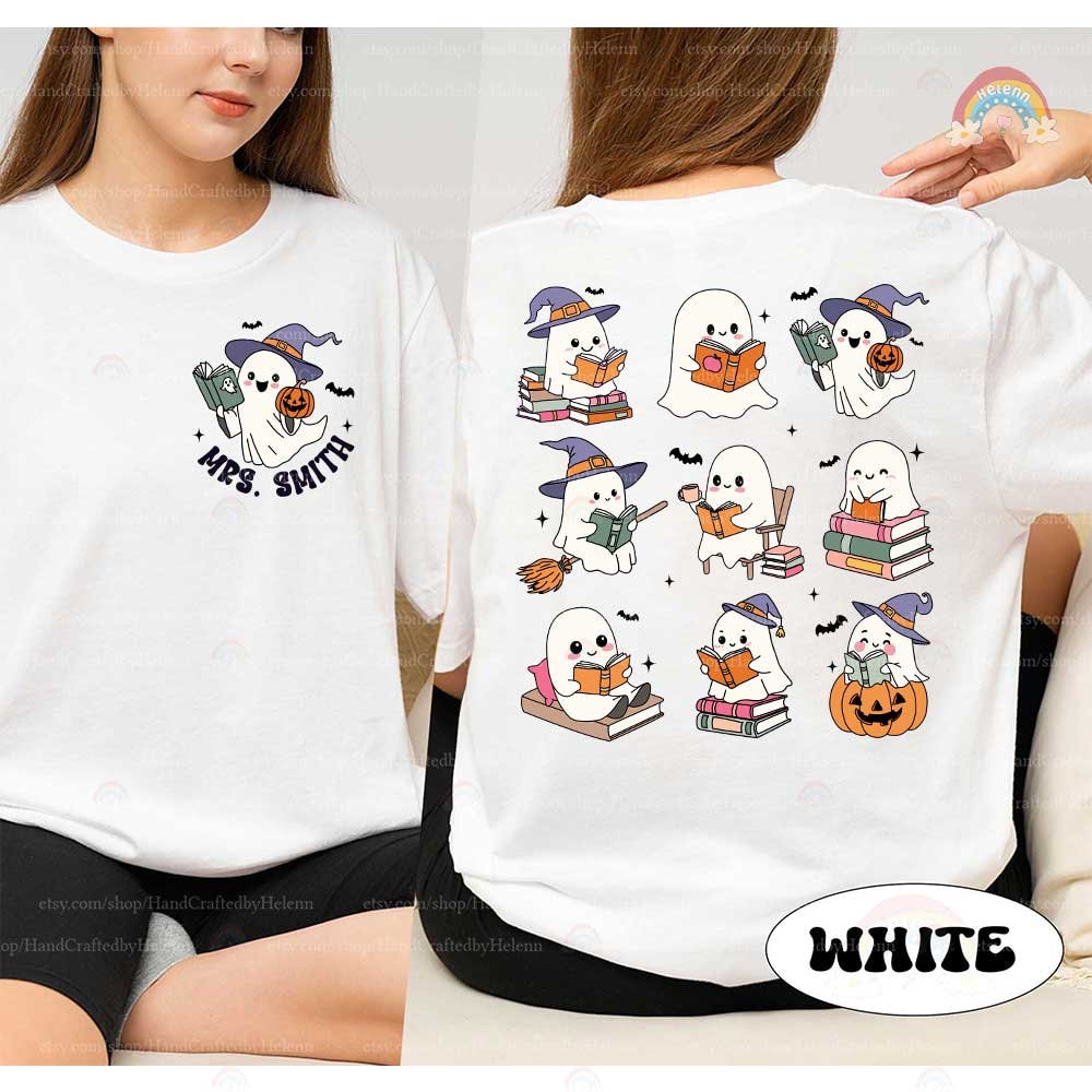 A lively Halloween design featuring ghosts reading books amidst pumpkins and bats The text It&#39;s a good day to read a boooook in playful fonts adds to the festive and spooky atmosphere