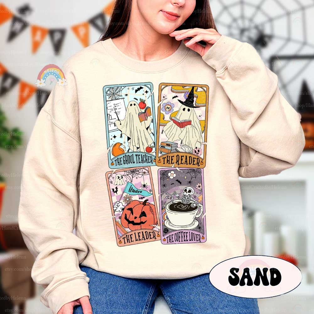 Teacher Halloween Shirt, Teacher Tarot Card Shirt, Retro Teacher Shirt, Halloween Ghost Tarot Card, Spooky Teacher, Kindergarten Teacher