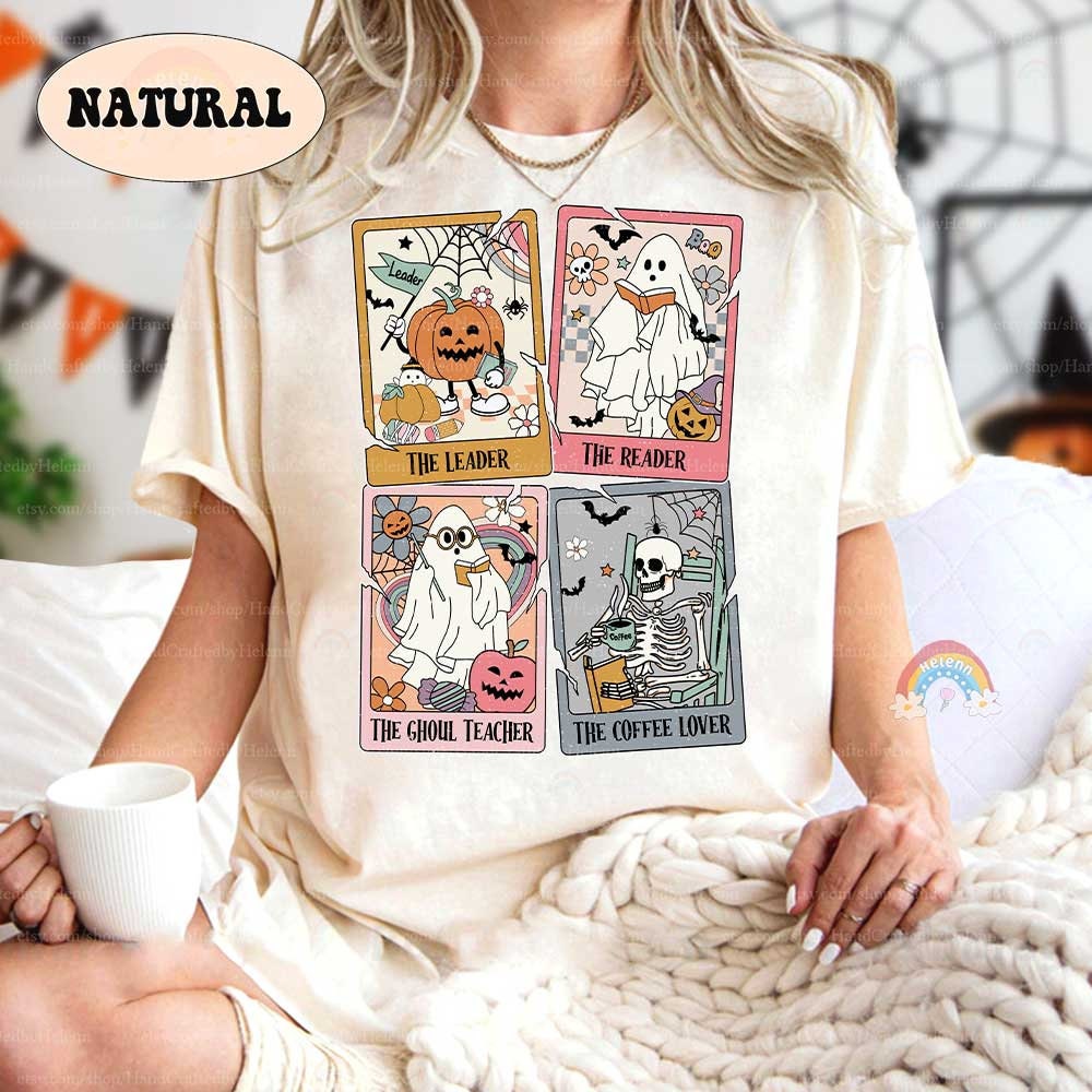 Teacher Halloween Shirt, Teacher Tarot Card Shirt, Retro Teacher Shirt, Halloween Ghost Tarot Card, Spooky Teacher, Kindergarten Teacher