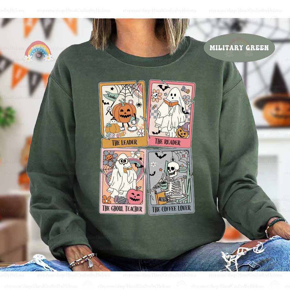 Teacher Halloween Shirt, Teacher Tarot Card Shirt, Retro Teacher Shirt, Halloween Ghost Tarot Card, Spooky Teacher, Kindergarten Teacher