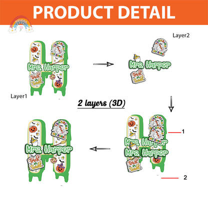 Custom Halloween Teacher Door Hanger Custom Teacher 3D Wooden Door Sign Teacher Gift, Spooky Teacher Trick Or Teach, Teacher Halloween Gift