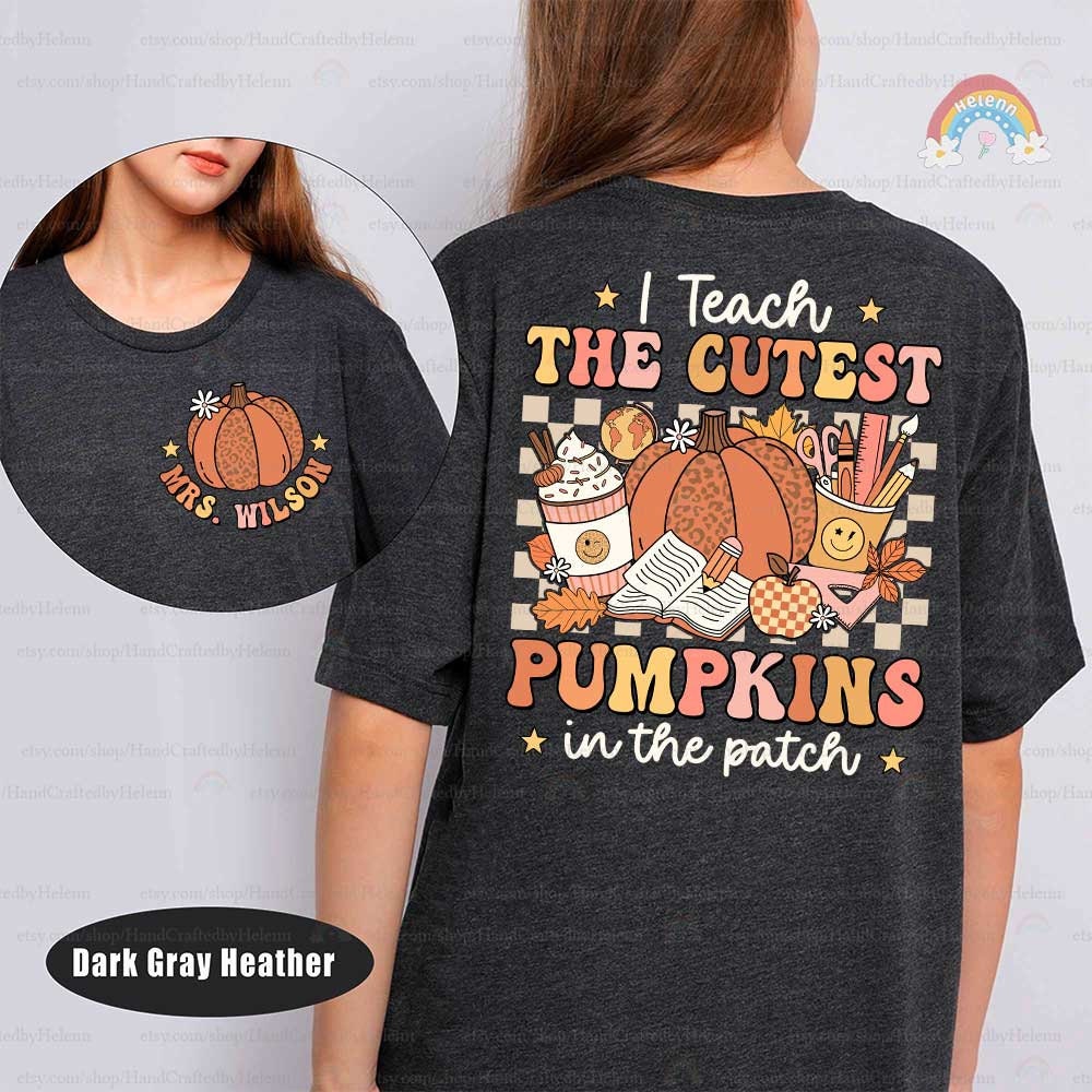 The design showcases playful school-themed icons like pencils and rulers alongside a stylish pumpkin and warm fall motifs, perfect for a festive classroom look.