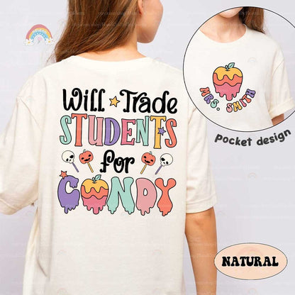 Teacher Halloween Shirt, Will Trade Students For Candy, Spooky Teacher Shirt, Teacher Halloween Gift, Halloween Kindergarten Teacher Shirt