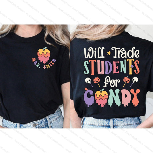 Teacher Halloween Shirt, Will Trade Students For Candy, Spooky Teacher Shirt, Teacher Halloween Gift, Halloween Kindergarten Teacher Shirt