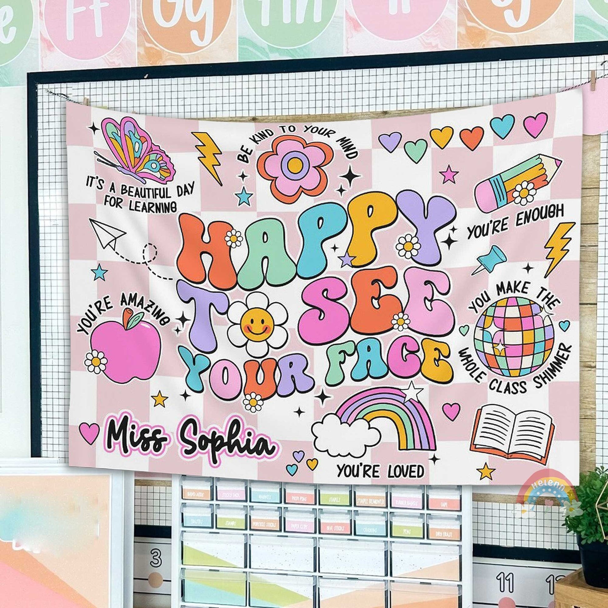 Custom Teacher Tapestry Classroom Tapestries, Custom Teachers Name Gift Classroom Banner, Teacher Appreciation Gifts, Back To School Gift