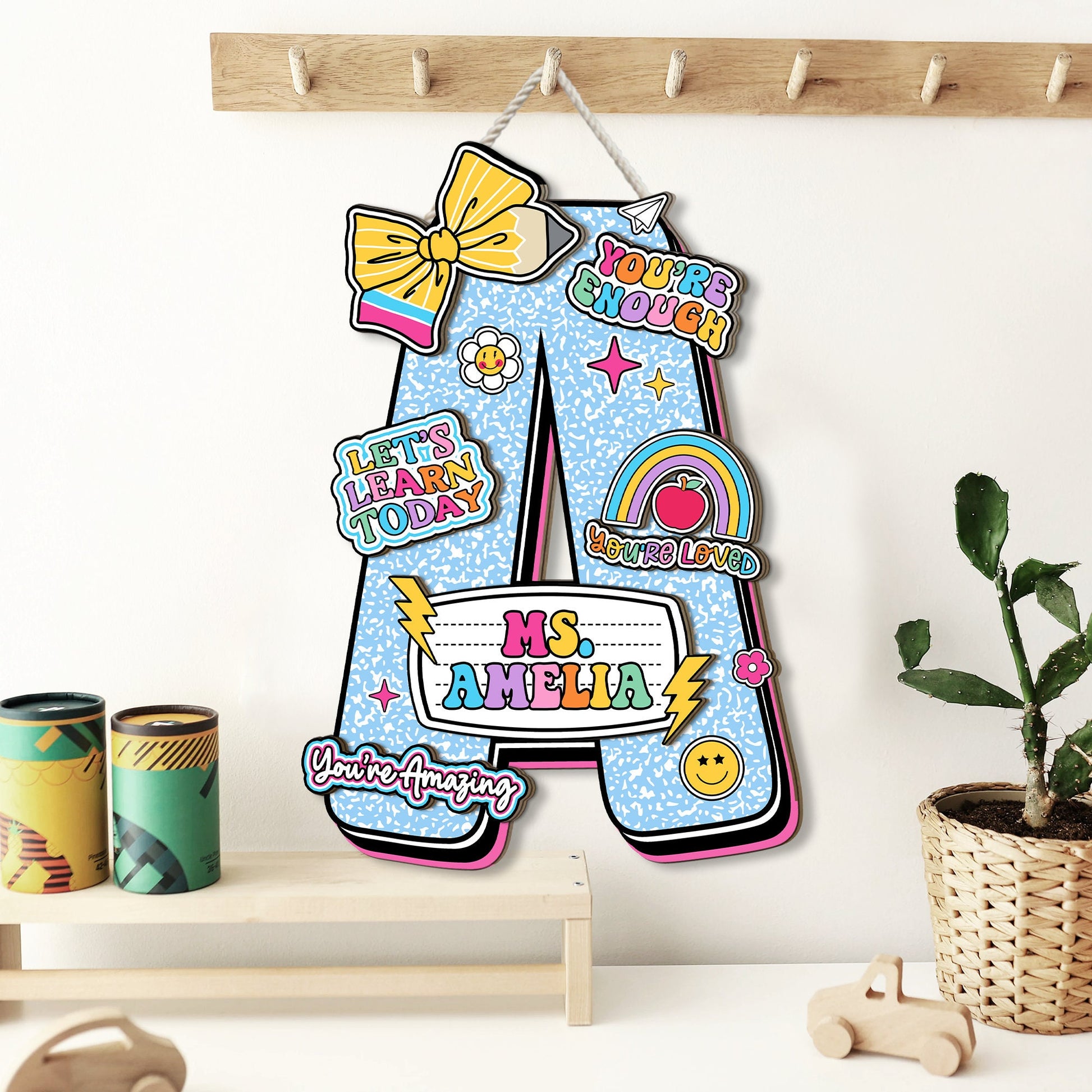 Custom Teacher Door Hanger Composition Book 3D Wooden Sign, Teacher Name Class Welcome Sign, Back To School Gift, Teacher Appreciation Gift