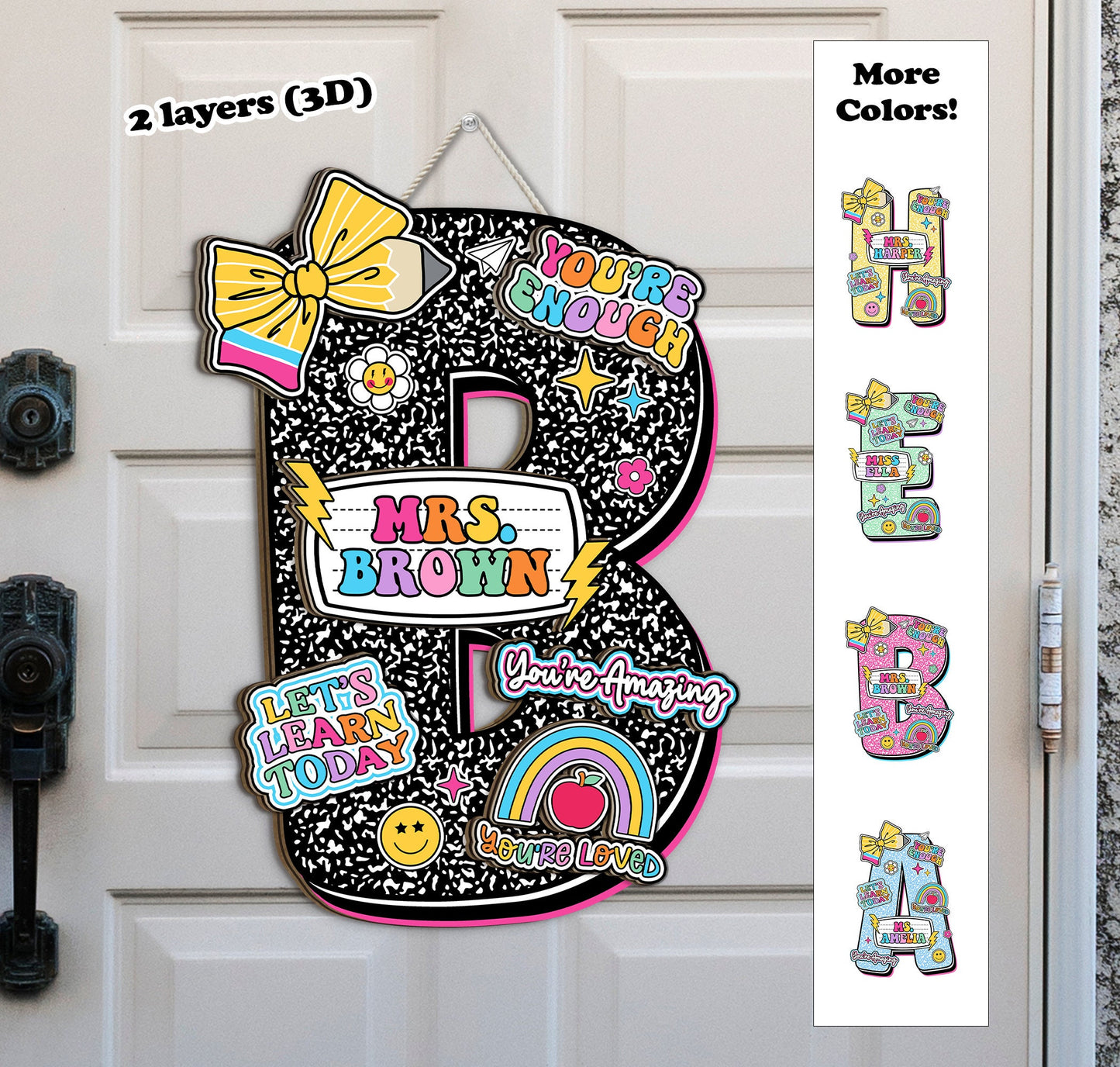 Custom Teacher Door Hanger Composition Book 3D Wooden Sign, Teacher Name Class Welcome Sign, Back To School Gift, Teacher Appreciation Gift