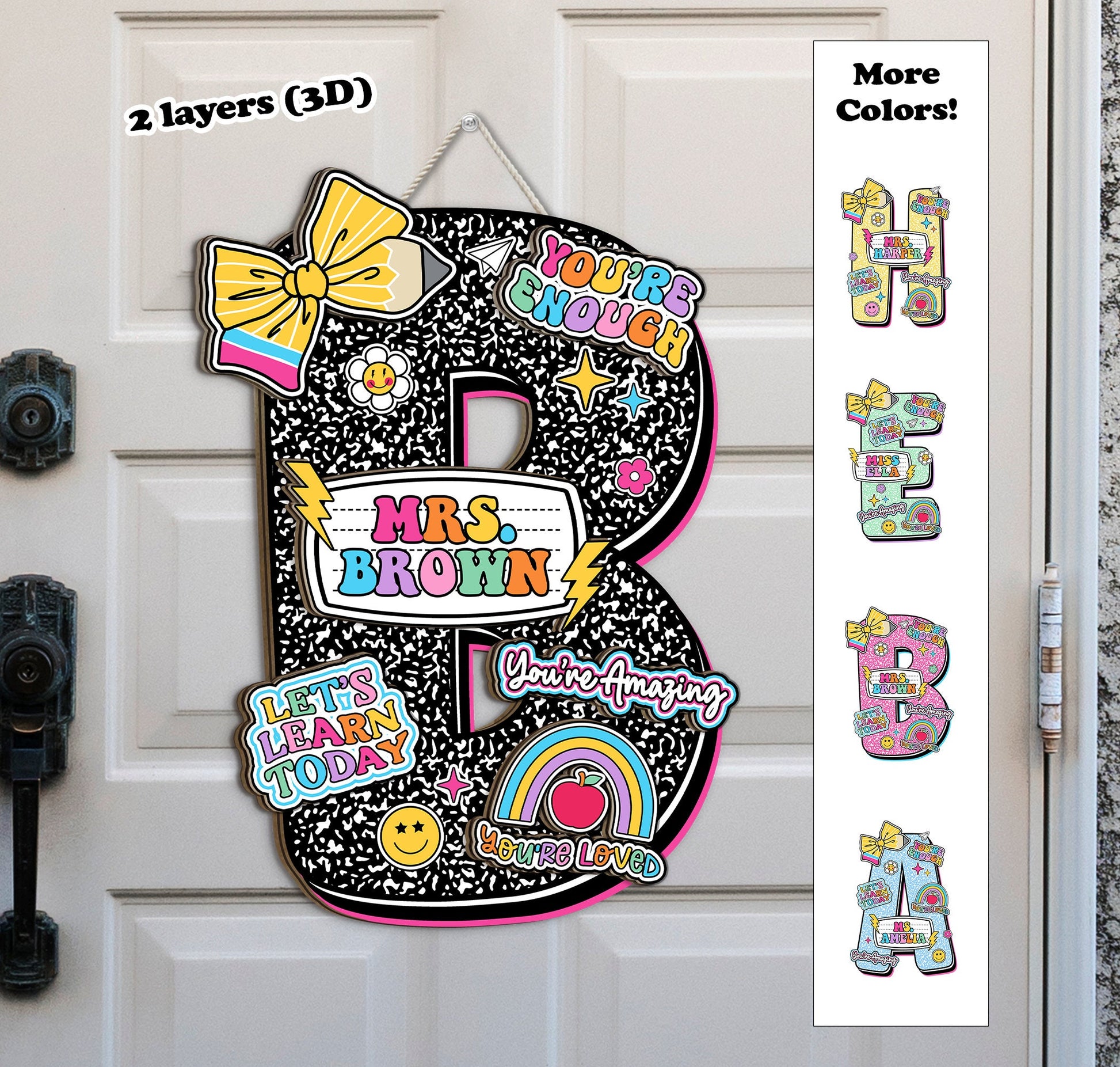 Custom Teacher Door Hanger Composition Book 3D Wooden Sign, Teacher Name Class Welcome Sign, Back To School Gift, Teacher Appreciation Gift