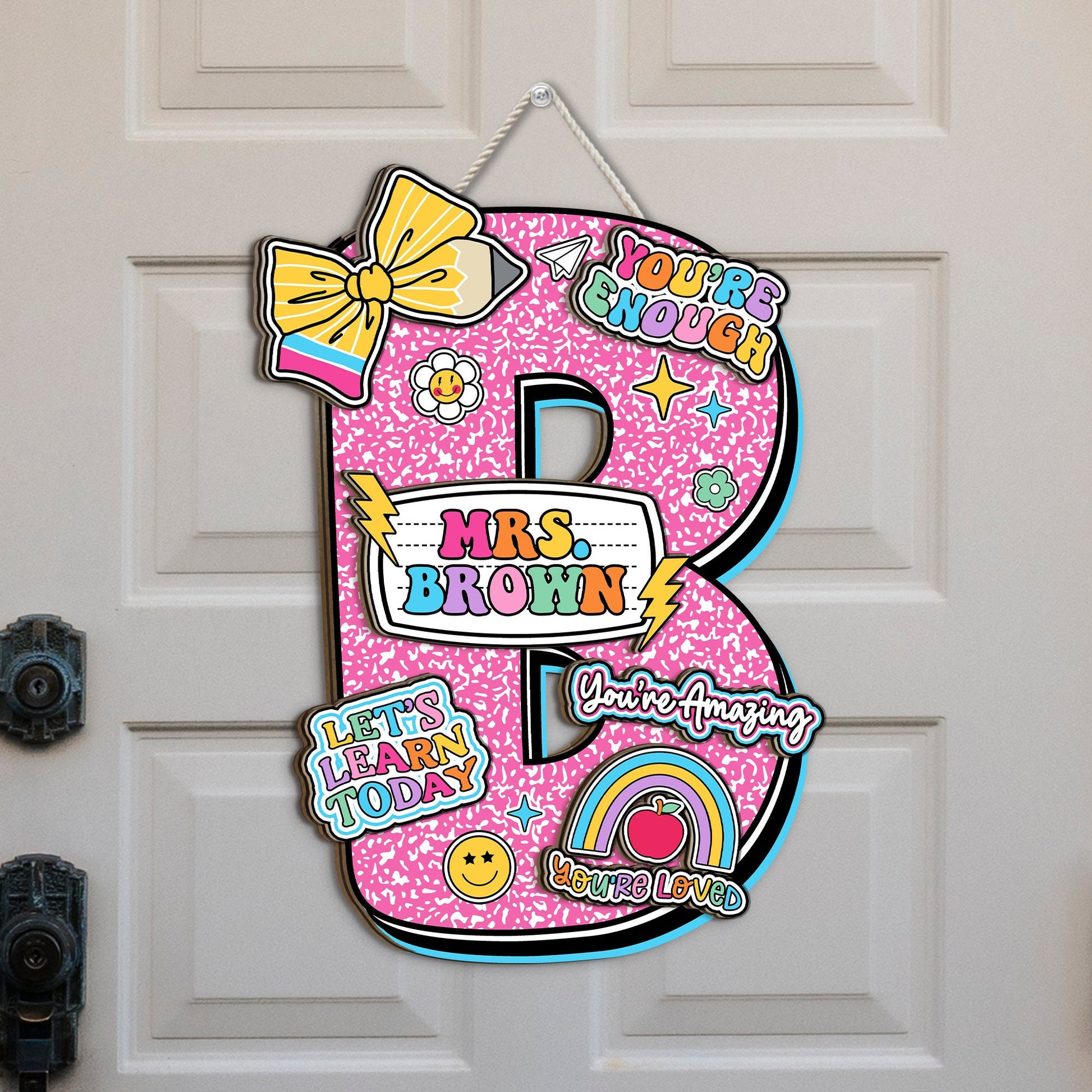 Custom Teacher Door Hanger Composition Book 3D Wooden Sign, Teacher Name Class Welcome Sign, Back To School Gift, Teacher Appreciation Gift