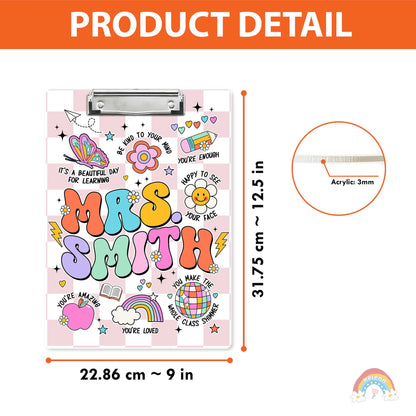 Custom Teacher Clipboard With Name, Personalized Teacher Gift, Back To School Gift, Cute Kindergarten Teacher, Teacher Appreciation Gift