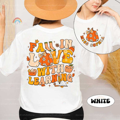 Custom Teacher Fall Shirt, Fall In Love With Learning Retro Pumpkin Teacher Shirt, Thanksgiving Spooky Teacher Sweatshirt, Teacher Gifts