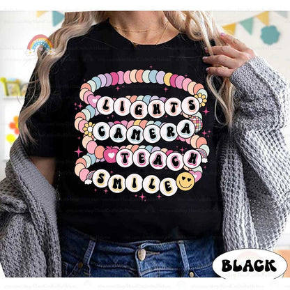 Lights Camera Teach Smile Teacher Shirt, Back To School Shirt, Teacher Friendship Bracelet, First Day Of School, Teacher Appreciation Gift