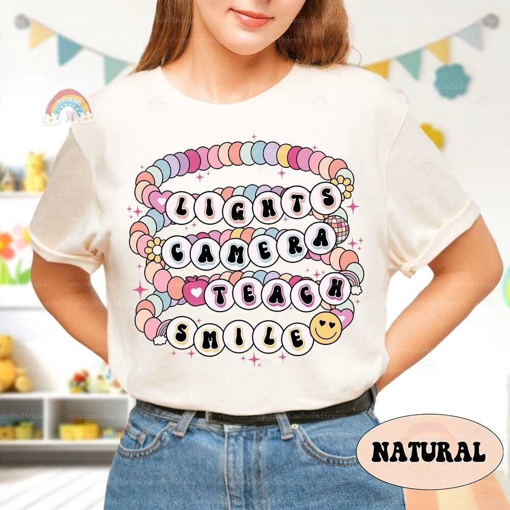 Lights Camera Teach Smile Teacher Shirt, Back To School Shirt, Teacher Friendship Bracelet, First Day Of School, Teacher Appreciation Gift