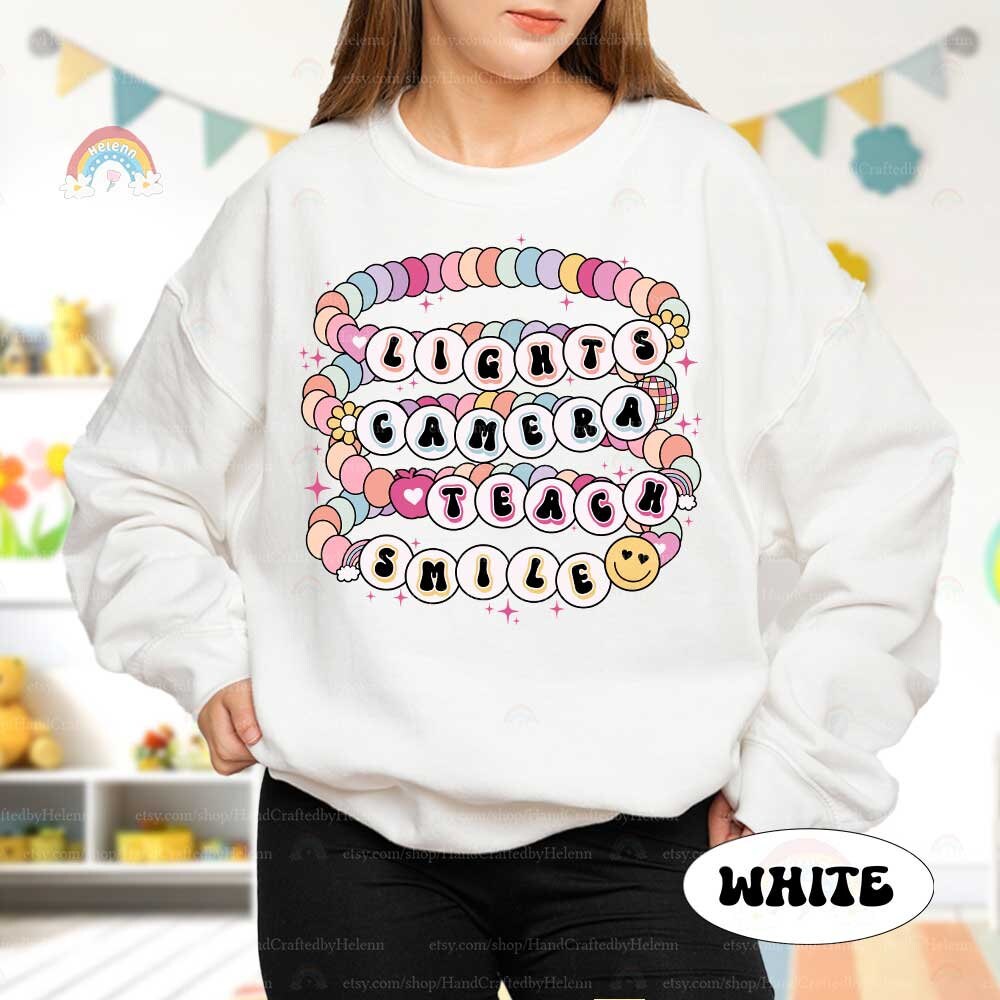 Lights Camera Teach Smile Teacher Shirt, Back To School Shirt, Teacher Friendship Bracelet, First Day Of School, Teacher Appreciation Gift