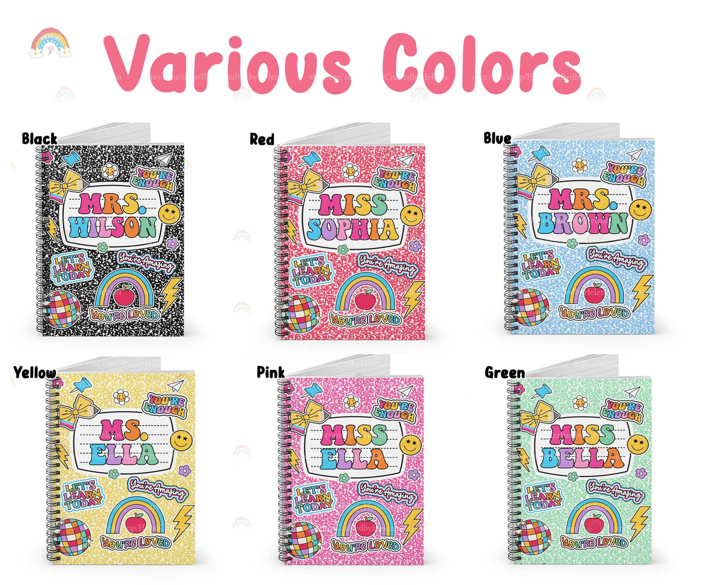 Personalized Teacher Notebook Name, Custom Teacher Spiral Ruled Line Notebook, Teacher Gifts, Back To School Gift, Teacher Appreciation Gift