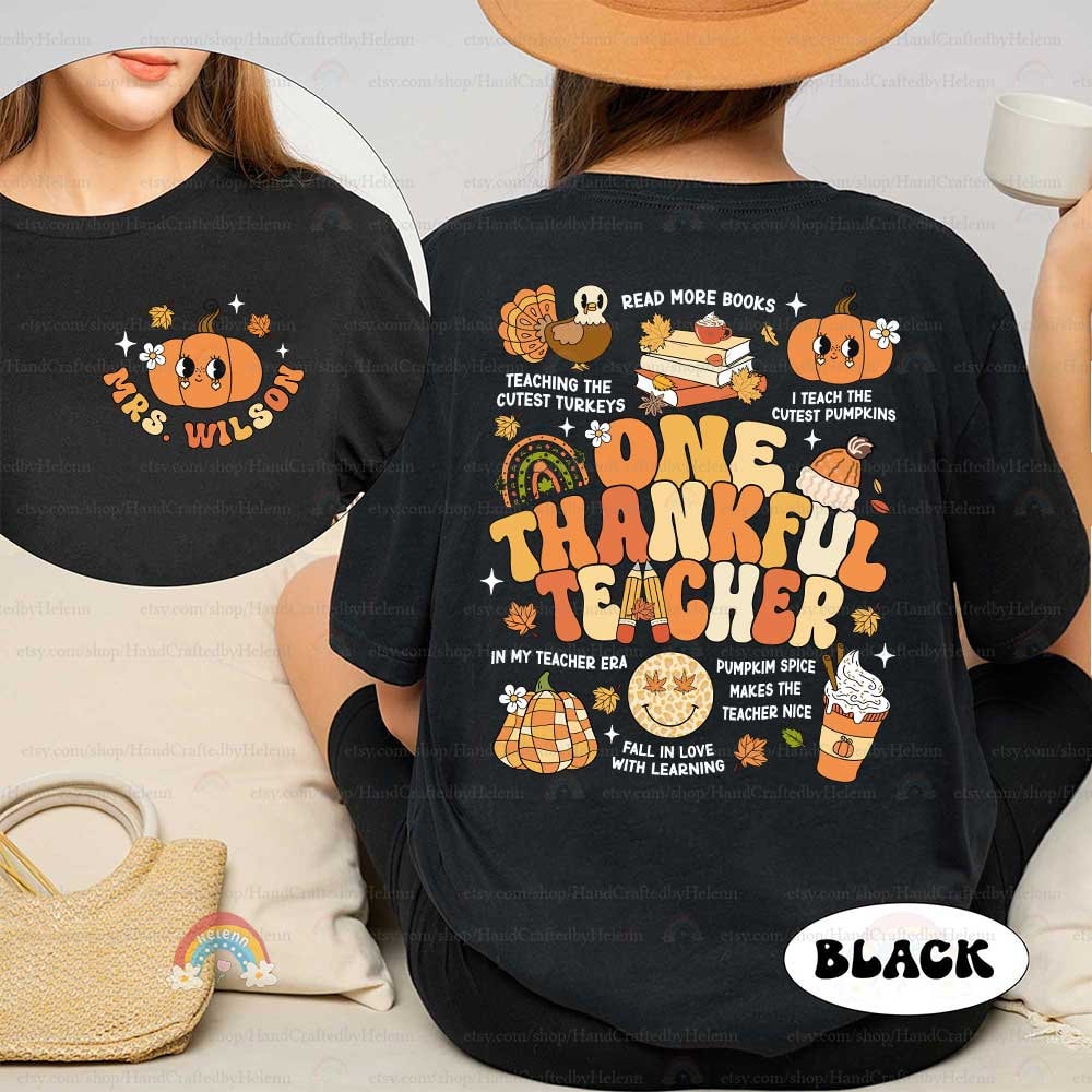 Custom Teacher Fall Shirt One Thankful Teacher Shirt, Teacher Thanksgiving Shirt, Teacher Pumpkin Retro Autumn, Teacher Appreciation Gift