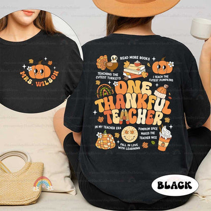 Custom Teacher Fall Shirt One Thankful Teacher Shirt, Teacher Thanksgiving Shirt, Teacher Pumpkin Retro Autumn, Teacher Appreciation Gift