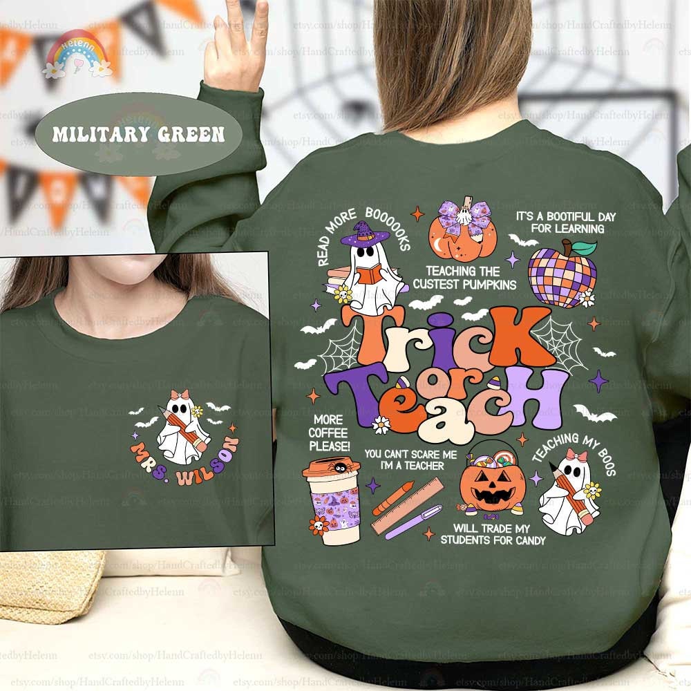 Teacher Halloween Shirt Trick Or Teach, Spooky Teacher Shirt, Custom Halloween Teacher Sweatshirt Pumpkin Shirt, Teacher Appreciation Gifts