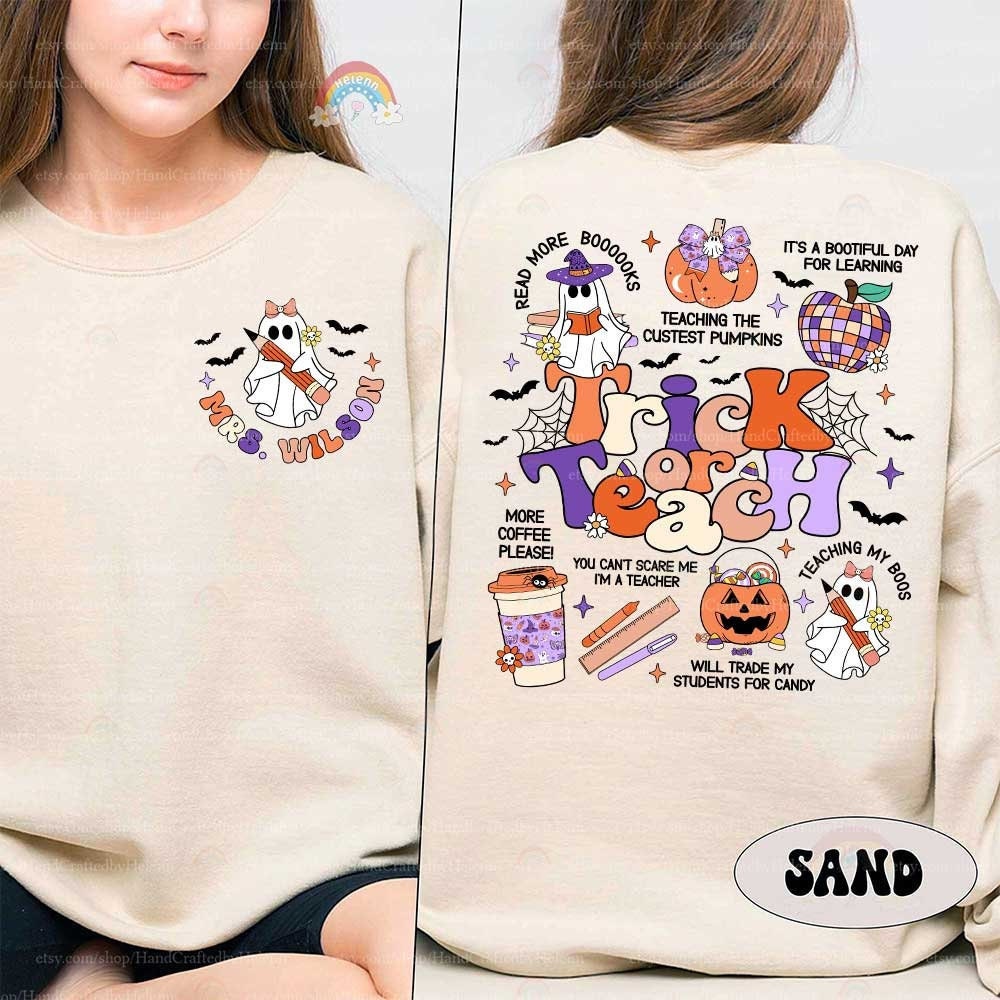 Teacher Halloween Shirt Trick Or Teach, Spooky Teacher Shirt, Custom Halloween Teacher Sweatshirt Pumpkin Shirt, Teacher Appreciation Gifts