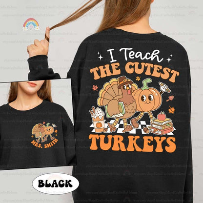Teacher Shirt Retro Fall Shirt I Teach The Cutest Turkeys, Teacher Pumpkins Thanksgiving Shirt, Back To School, Teacher Appreciation Gifts