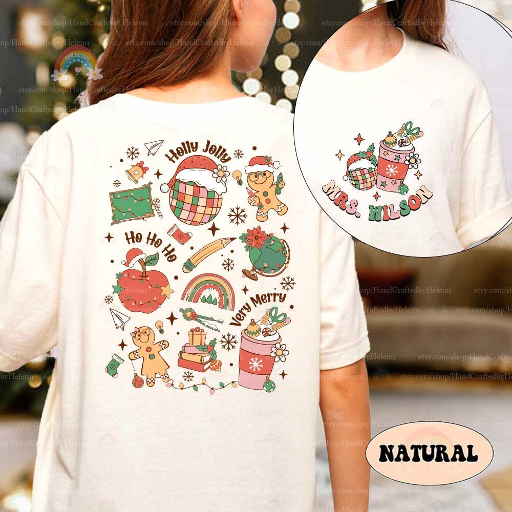 Personalized Christmas Teacher Shirt, Teacher Christmas Sweatshirt, Funny Shirt For Teacher, Retro Christmas Teacher, Christmas Teacher Gift