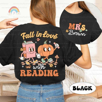 A festive illustration promoting educational enthusiasm, with anthropomorphic representations of a book and pumpkin, complete with autumnal elements and a slogan that blends learning with the fall season.