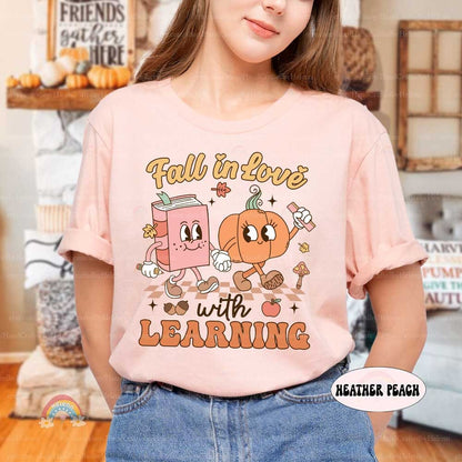 Teacher Shirt Fall In Love With Learning, Teacher Pumpkin Fall Shirt Halloween Spooky Shirt, Teacher Thanksgiving Sweatshirt, Teacher Gifts