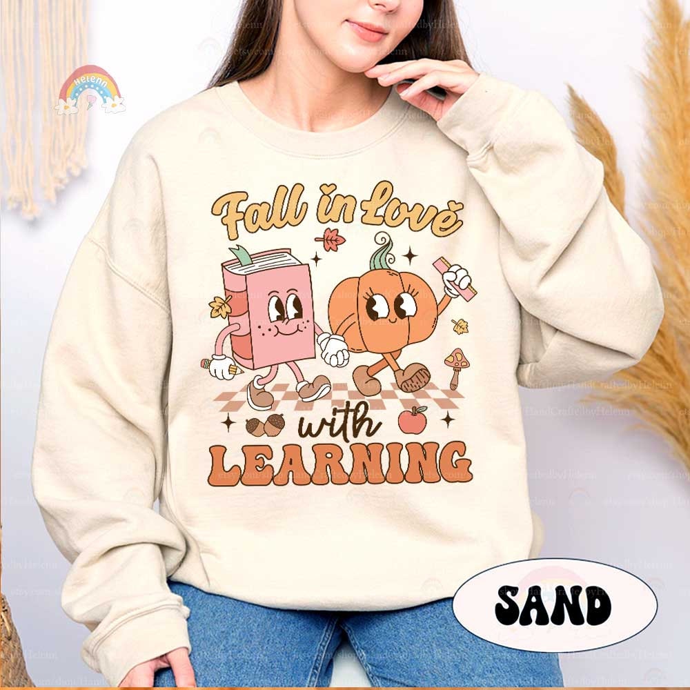 Teacher Shirt Fall In Love With Learning, Teacher Pumpkin Fall Shirt Halloween Spooky Shirt, Teacher Thanksgiving Sweatshirt, Teacher Gifts