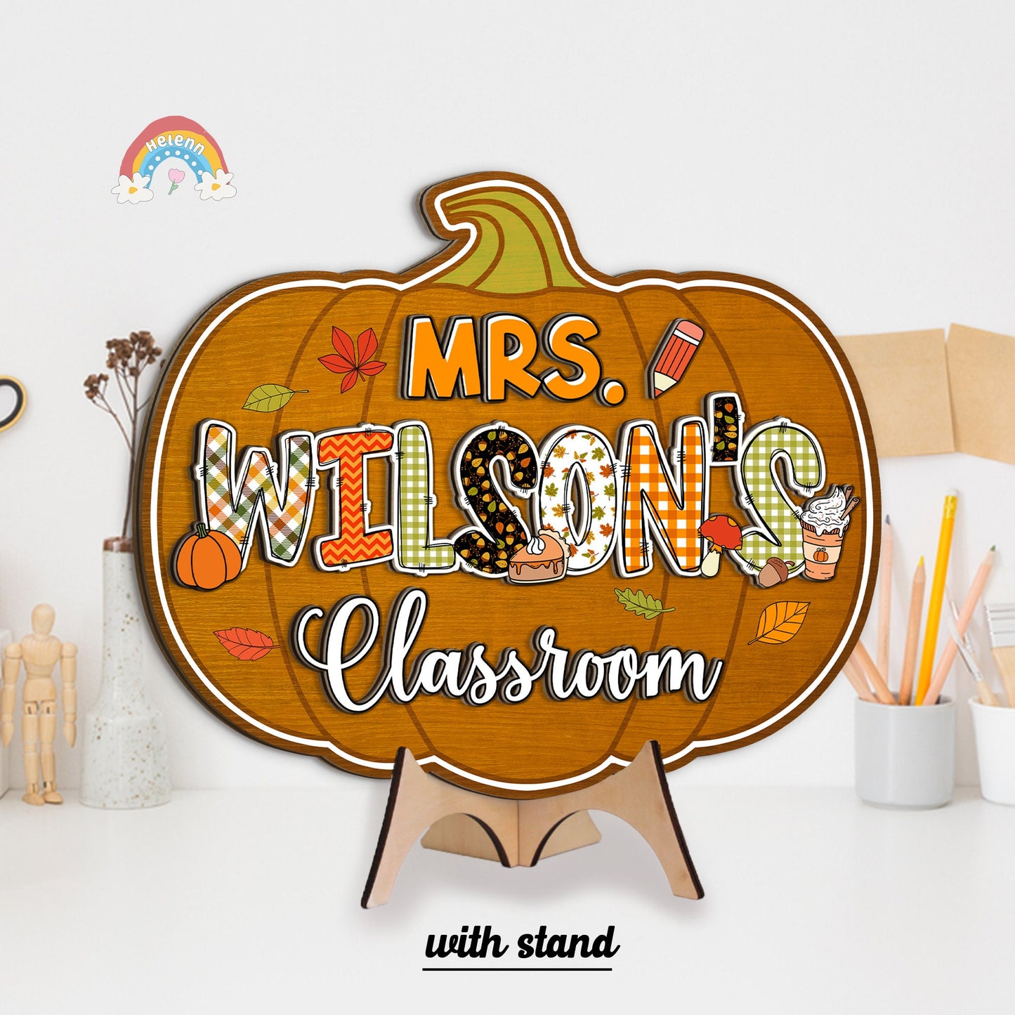 Custom Teacher Door Hanger Fall Autumn Wooden Door Sign, Teacher Thanksgiving Gift, Pumpkins Teacher Halloween, Teacher Appreciation Gift