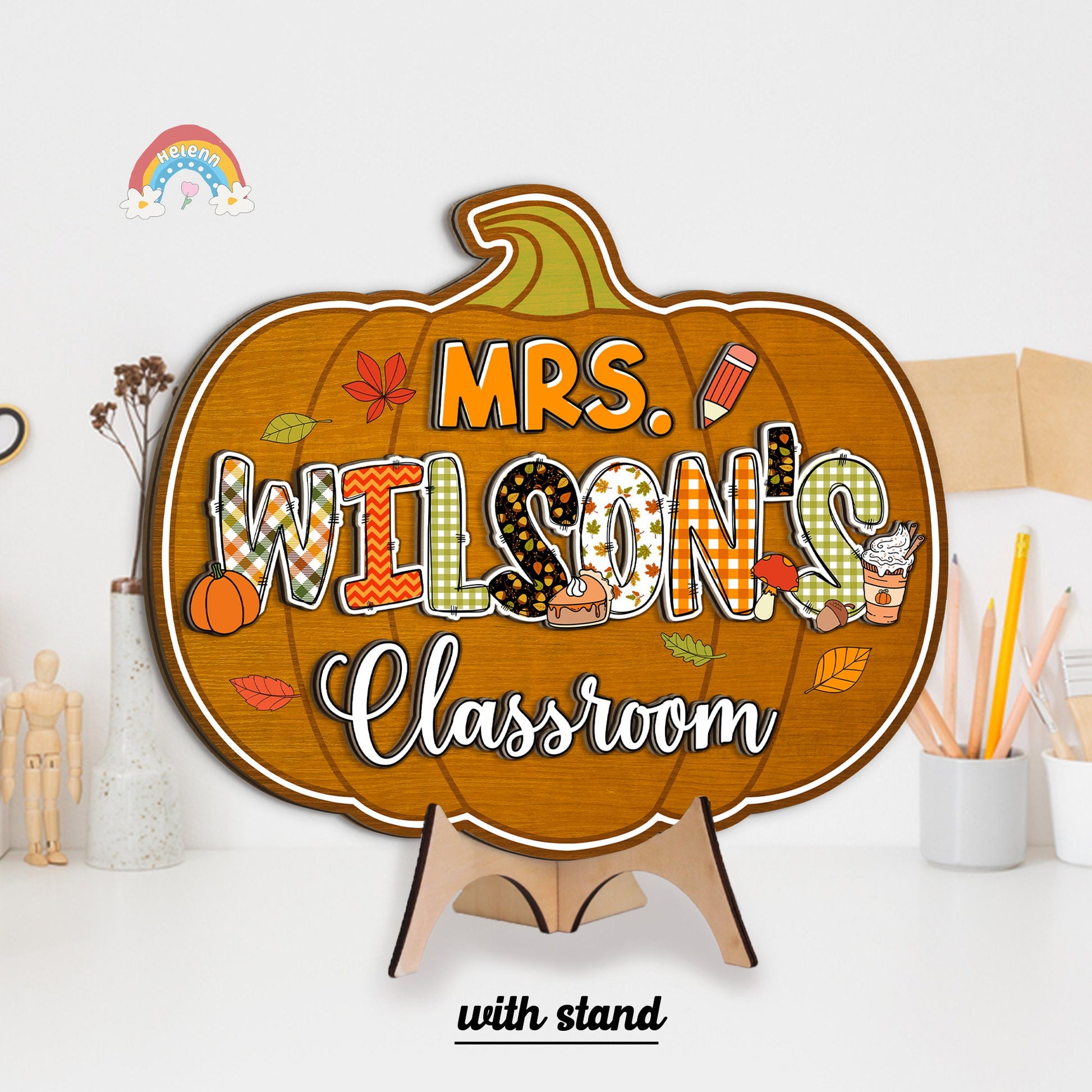 Custom Teacher Door Hanger Fall Autumn Wooden Door Sign, Teacher Thanksgiving Gift, Pumpkins Teacher Halloween, Teacher Appreciation Gift