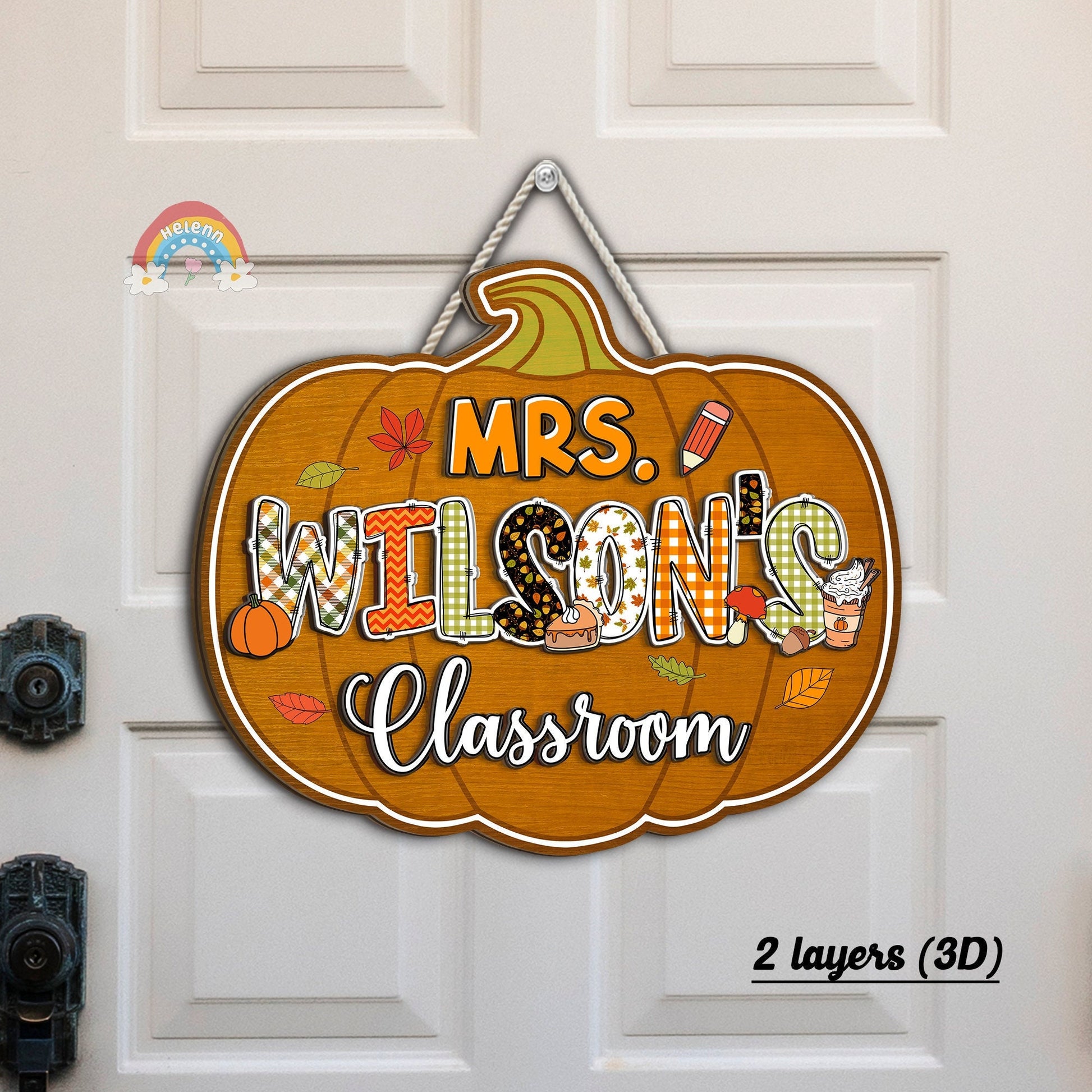 Custom Teacher Door Hanger Fall Autumn Wooden Door Sign, Teacher Thanksgiving Gift, Pumpkins Teacher Halloween, Teacher Appreciation Gift