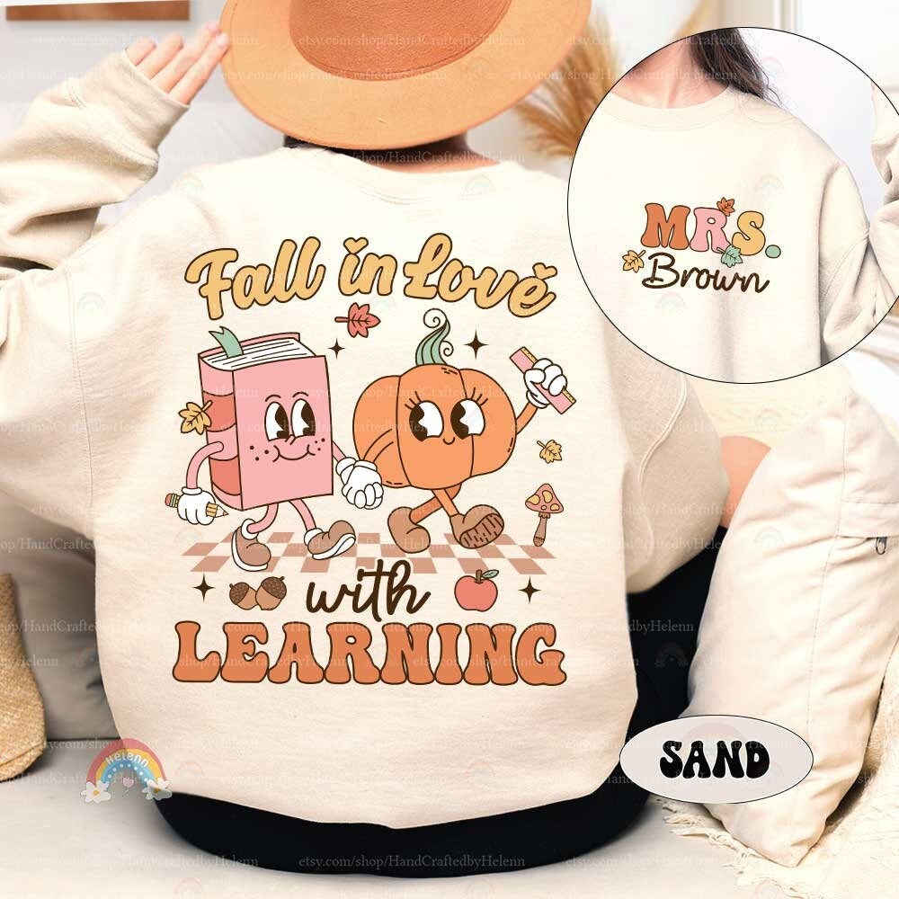 Custom Teacher Fall Shirt, Fall In Love Learning, Teacher Pumpkin Spooky Teacher, Retro Fall Teacher Sweatshirt, Teacher Appreciation Gift