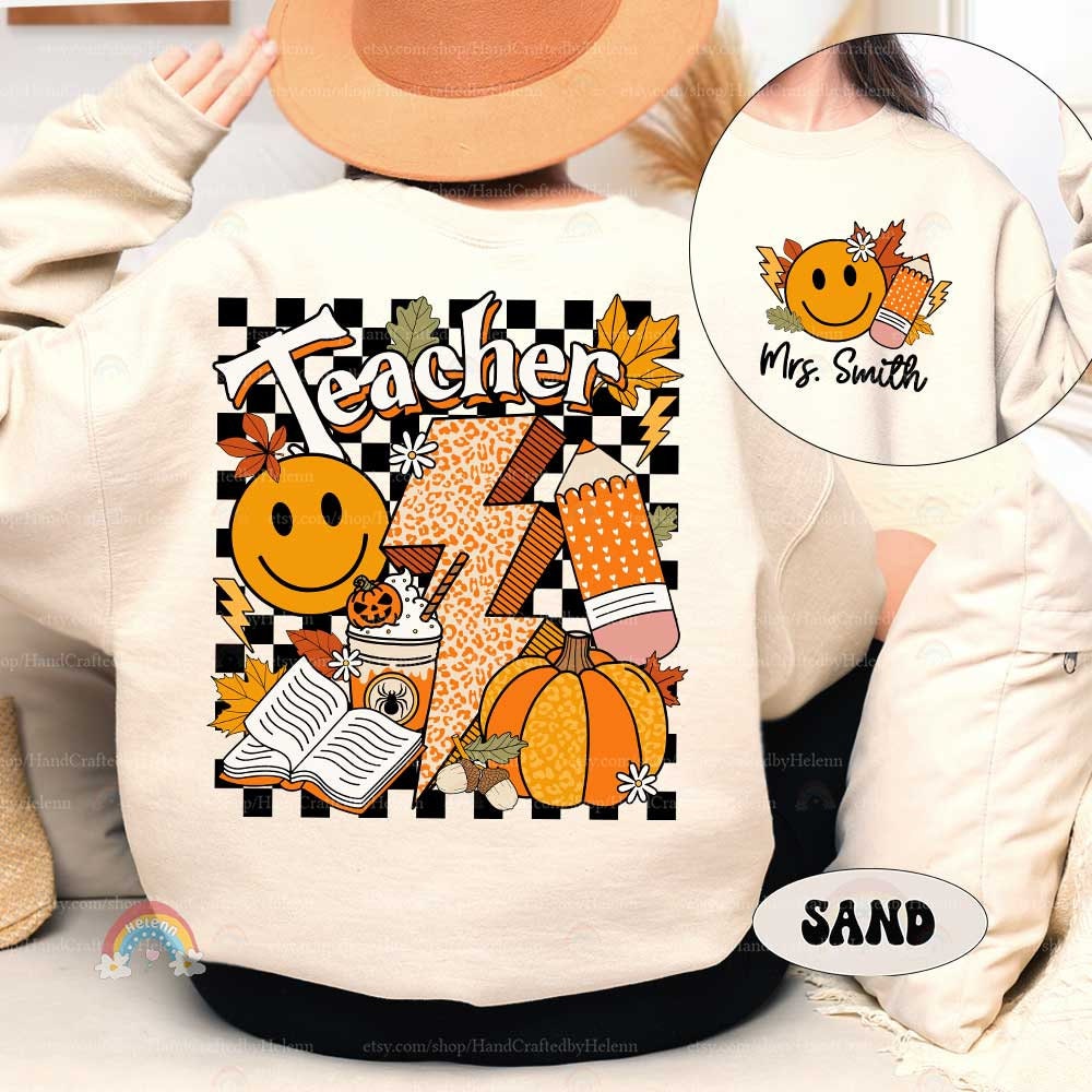 Custom Teacher Fall Shirt, Teacher Pumpkin Retro Fall Teacher Shirt, Kindergarten Teacher Shirt, Back To School, Teacher Appreciation Gift