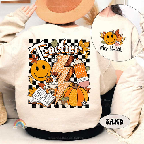 Custom Teacher Fall Shirt, Teacher Pumpkin Retro Fall Teacher Shirt, Kindergarten Teacher Shirt, Back To School, Teacher Appreciation Gift