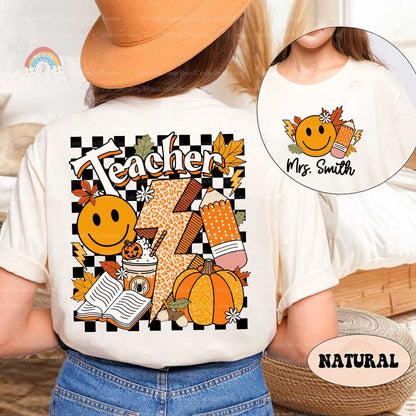 Custom Teacher Fall Shirt, Teacher Pumpkin Retro Fall Teacher Shirt, Kindergarten Teacher Shirt, Back To School, Teacher Appreciation Gift