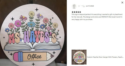 Custom Teacher Door Hanger With Flowers, Teacher Name Sign For Classroom, Teacher Christmas Gift, Back To School, Teacher Appreciation Gift