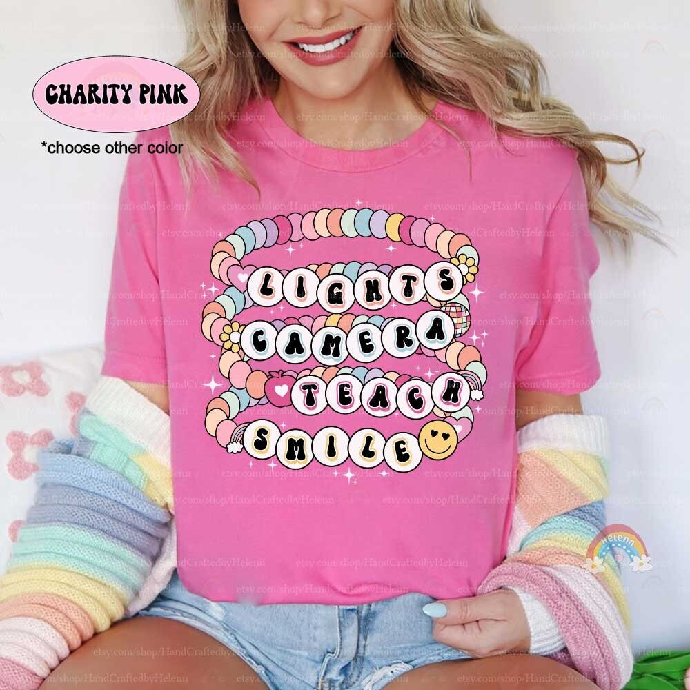 Lights Camera Teach Smile Teacher Shirt, Back To School Shirt, Teacher Friendship Bracelet, First Day Of School, Teacher Appreciation Gift