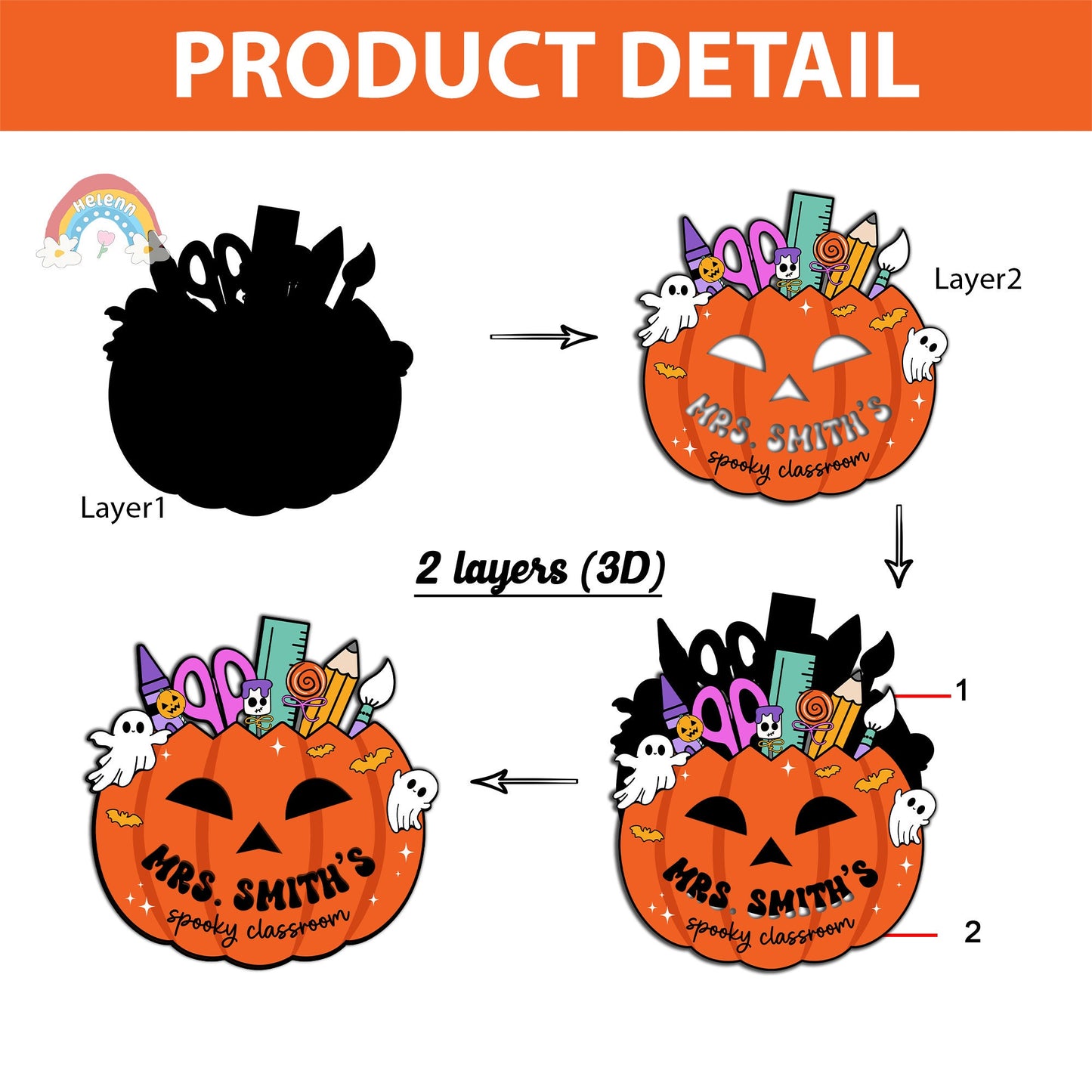 Custom Halloween Teacher Door Hanger Wooden Classroom Door Sign, Pumpkin Teacher Halloween Decoration Spooky Teacher, Teacher Halloween Gift