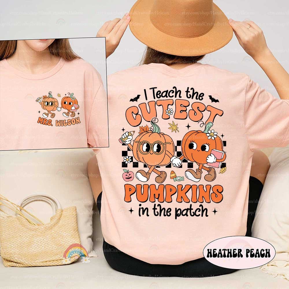 Custom Teacher Halloween Shirt, I Teach The Cutest Pumpkins Retro Fall Teacher Thanksgiving Shirt Halloween Teacher, Kindergarten Teacher