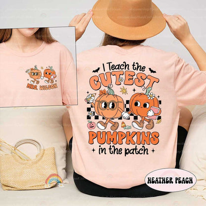 Custom Teacher Halloween Shirt, I Teach The Cutest Pumpkins Retro Fall Teacher Thanksgiving Shirt Halloween Teacher, Kindergarten Teacher