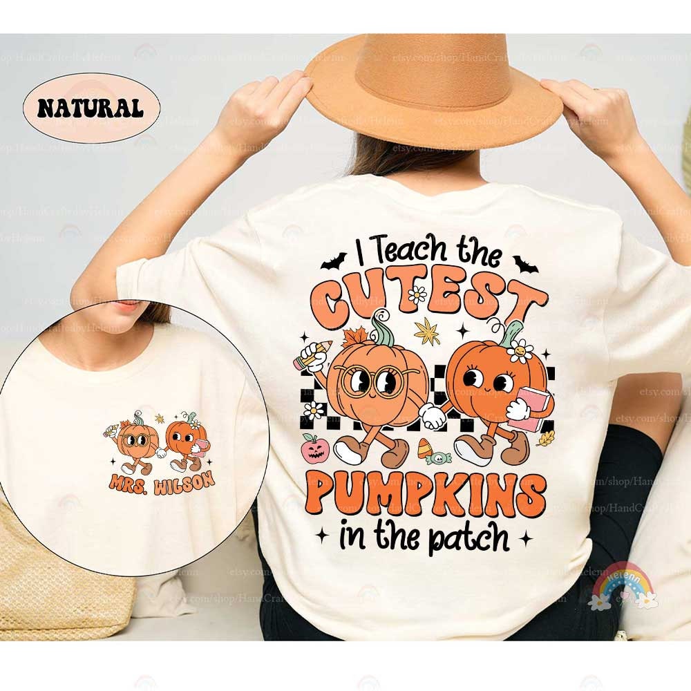 Custom Teacher Halloween Shirt, I Teach The Cutest Pumpkins Retro Fall Teacher Thanksgiving Shirt Halloween Teacher, Kindergarten Teacher