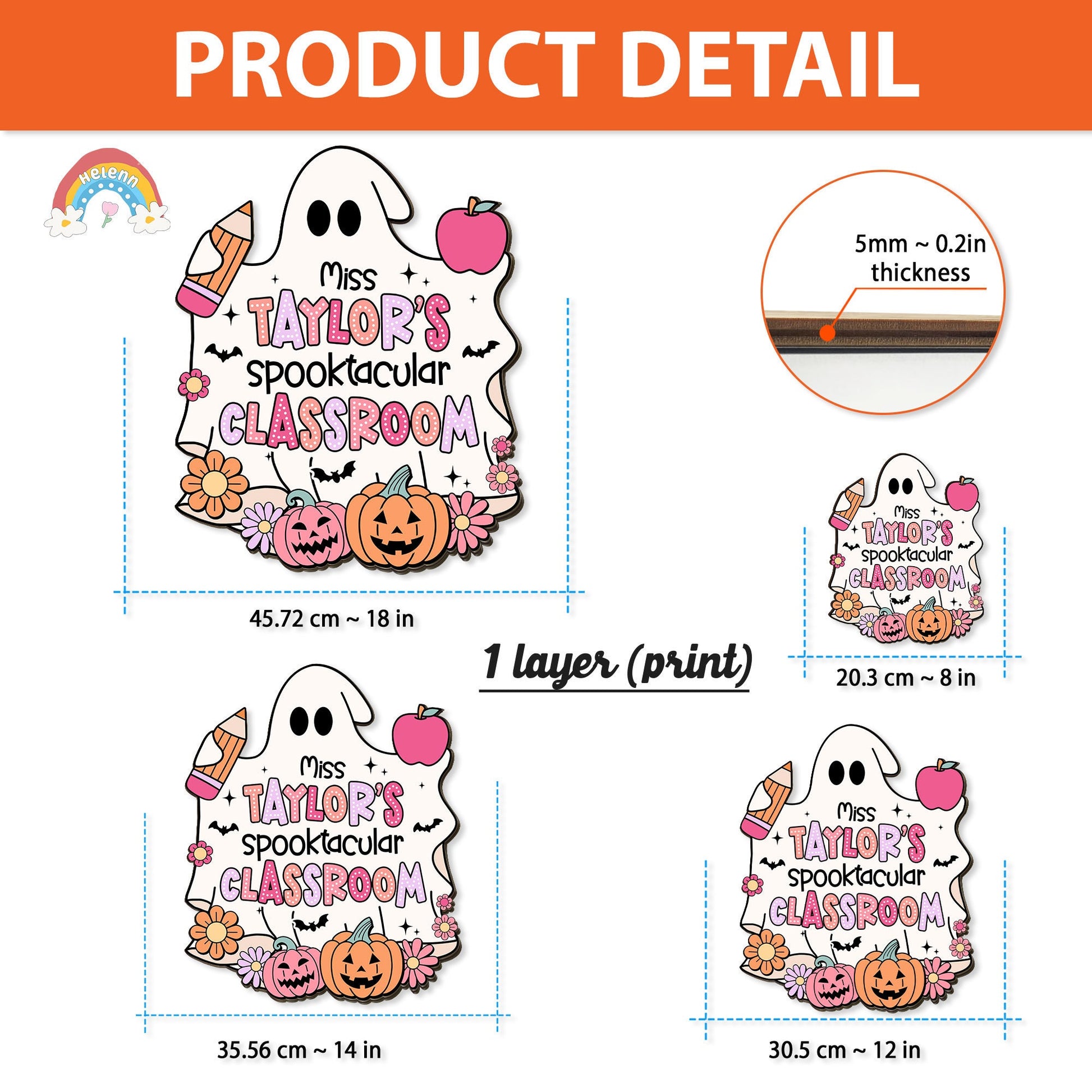 Teacher Door Hanger Halloween Decoration, Pumpkin Ghost Teacher Spooktacular, Custom Wooden Classroom Door Sign, Teacher Halloween Gifts