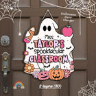 Teacher Door Hanger Halloween Decoration, Pumpkin Ghost Teacher Spooktacular, Custom Wooden Classroom Door Sign, Teacher Halloween Gifts