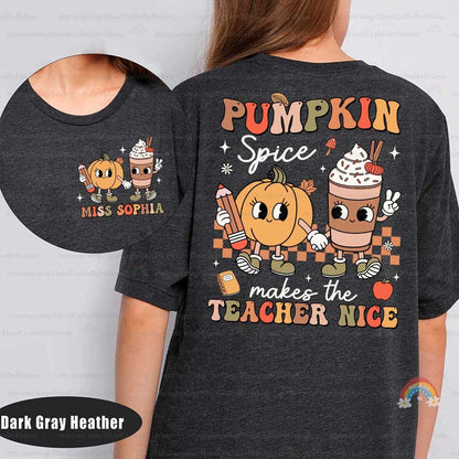 Custom Teacher Fall Shirt Pumpkin Spice Makes Teacher Nice, Retro Fall Teacher Sweatshirt Pumpkin Thanksgiving Spooky Teacher, Teacher Gifts